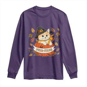 Funny Thanksgiving Cat Lover Long Sleeve Shirt Purritans Pilgrim Puritans Hat TS11 Purple Print Your Wear