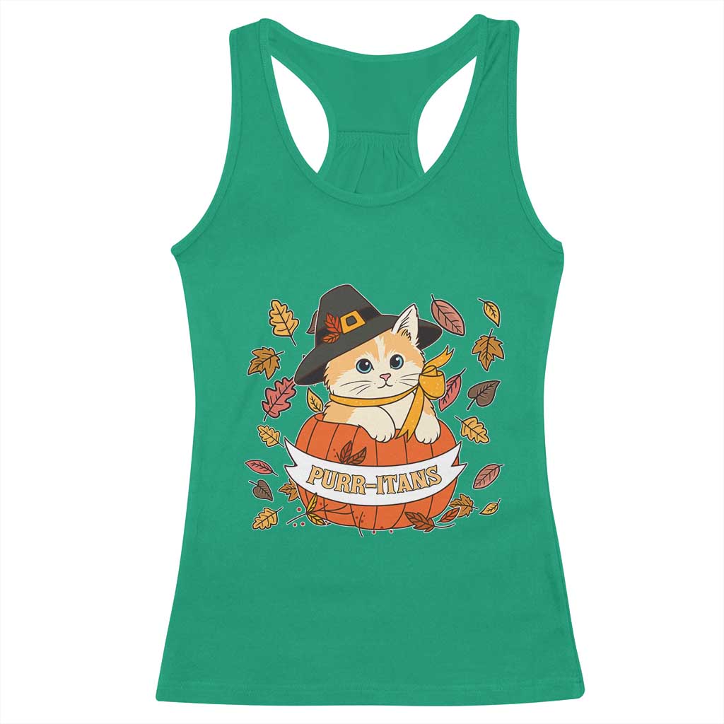 Funny Thanksgiving Cat Lover Racerback Tank Top Purritans Pilgrim Puritans Hat TS11 Irish Green Print Your Wear