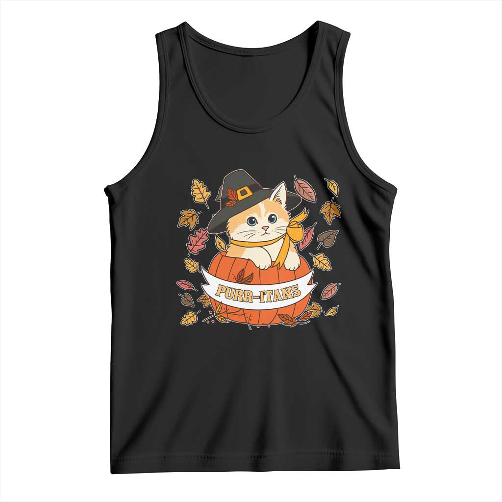Funny Thanksgiving Cat Lover Tank Top Purritans Pilgrim Puritans Hat TS11 Black Print Your Wear