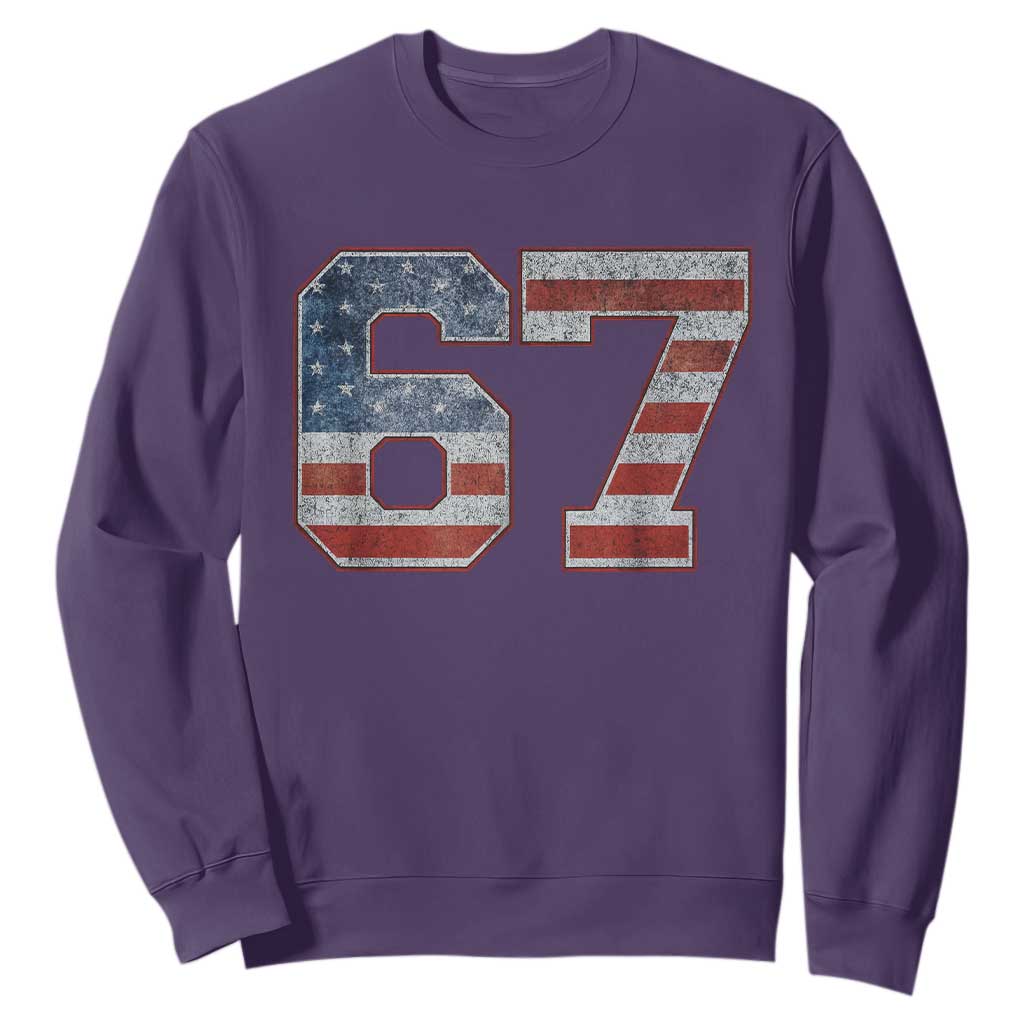 Funny Six Seven 67 Meme Vintage American Flag Sweatshirt TS11 Purple Print Your Wear
