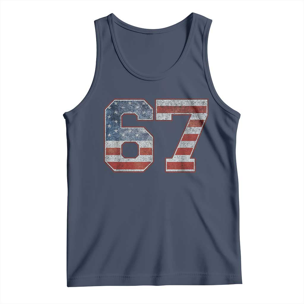 Funny Six Seven 67 Meme Vintage American Flag Tank Top TS11 Navy Print Your Wear