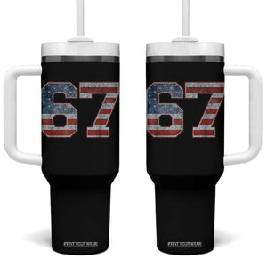 Funny Six Seven 67 Meme Vintage American Flag Tumbler With Handle TS11 One Size: 40 oz Black Print Your Wear