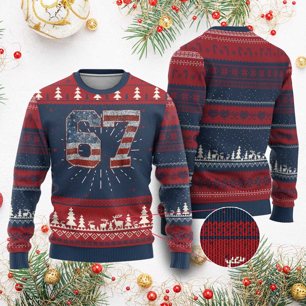 Funny Six Seven 67 Meme Vintage American Flag Knit Sweatshirt TS11 Burgundy Print Your Wear