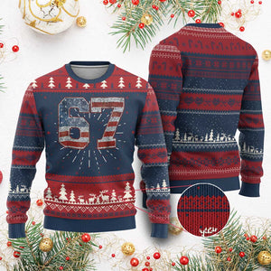 Funny Six Seven 67 Meme Vintage American Flag Knit Sweatshirt TS11 Burgundy Print Your Wear