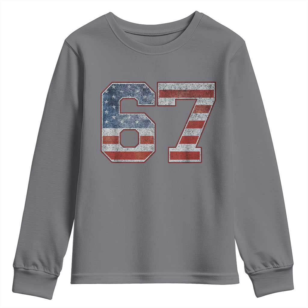 Funny Six Seven 67 Meme Vintage American Flag Youth Sweatshirt TS11 Charcoal Print Your Wear