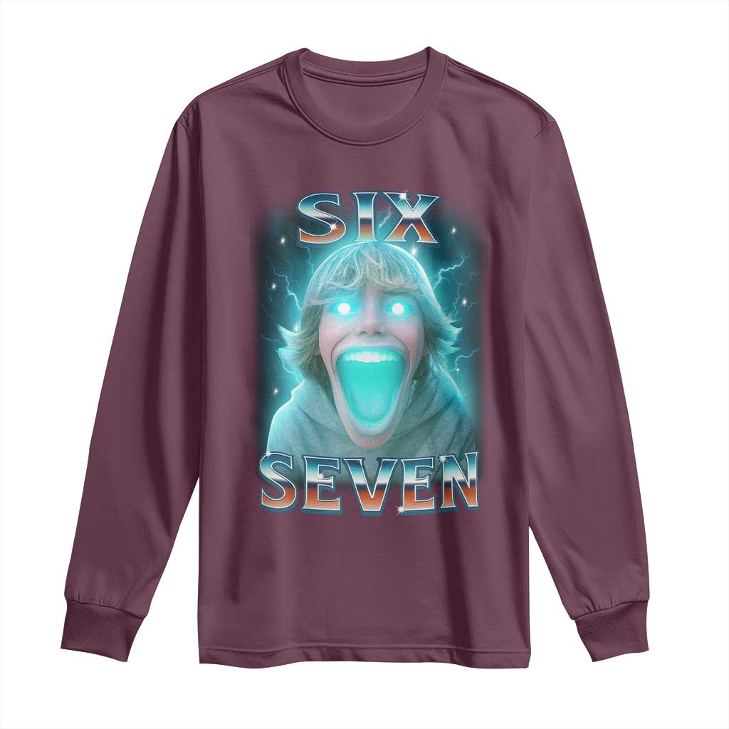 Funny Six Seven The Mason 67 Kid Gen Alpha Meme Long Sleeve Shirt TS11 Maroon Print Your Wear