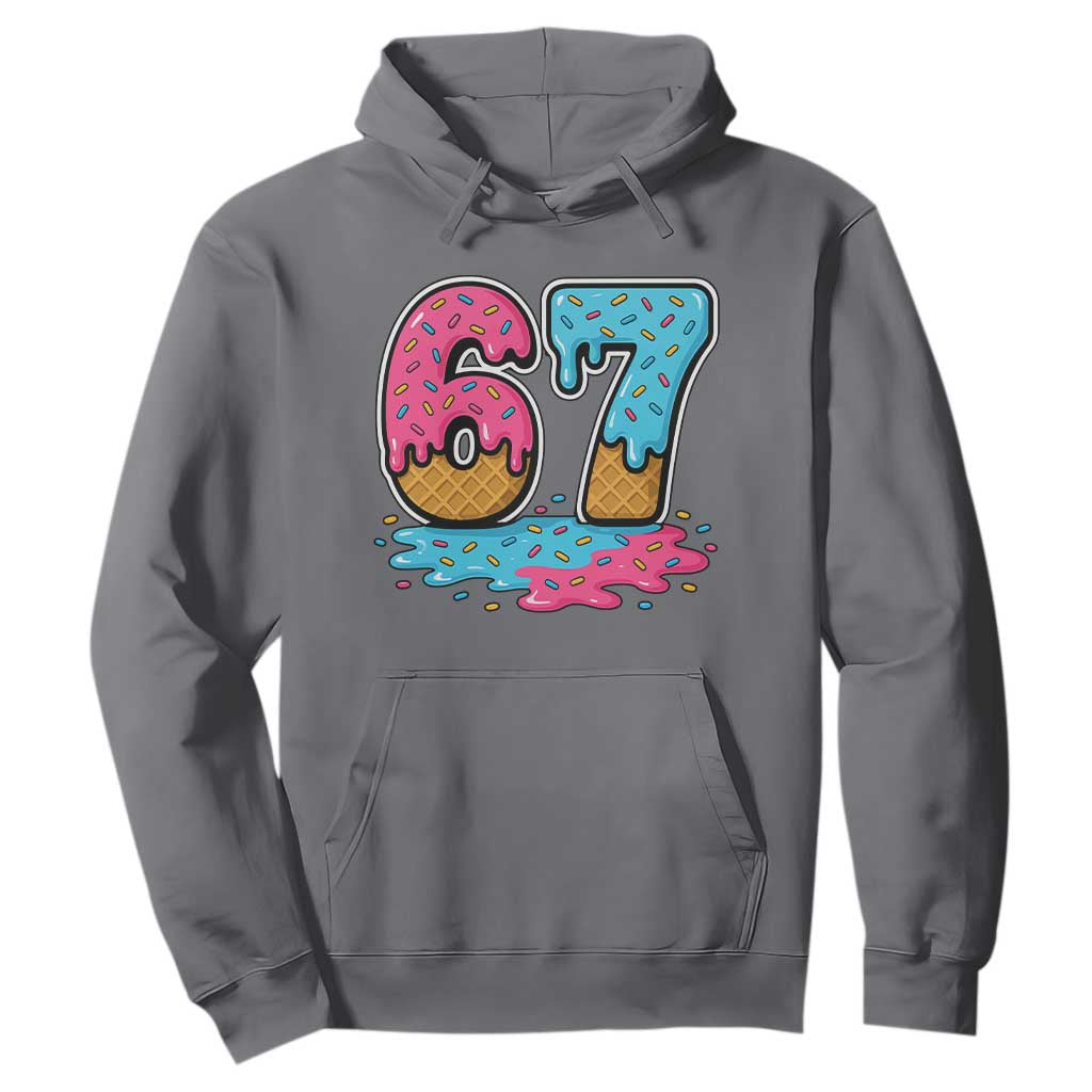 Funny 67 Ice Cream Drip Meme Six Seven Gen Alpha Slang Hoodie TS11 Charcoal Print Your Wear