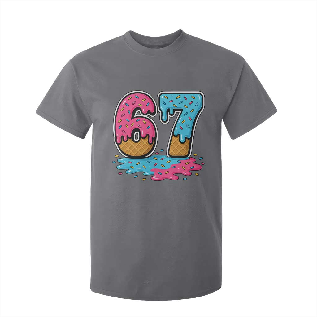 Funny 67 Ice Cream Drip Meme Six Seven Gen Alpha Slang T Shirt For Kid TS11 Charcoal Print Your Wear