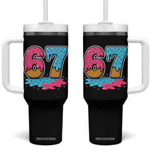 Funny 67 Ice Cream Drip Meme Six Seven Gen Alpha Slang Tumbler With Handle TS11 One Size: 40 oz Black Print Your Wear
