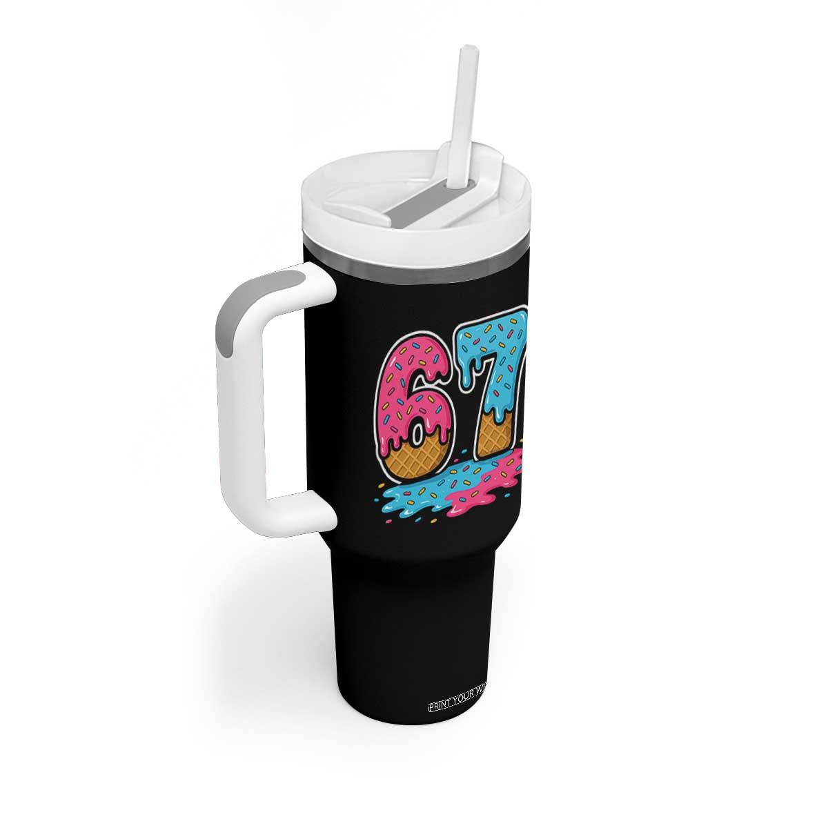 Funny 67 Ice Cream Drip Meme Six Seven Gen Alpha Slang Tumbler With Handle TS11 Print Your Wear