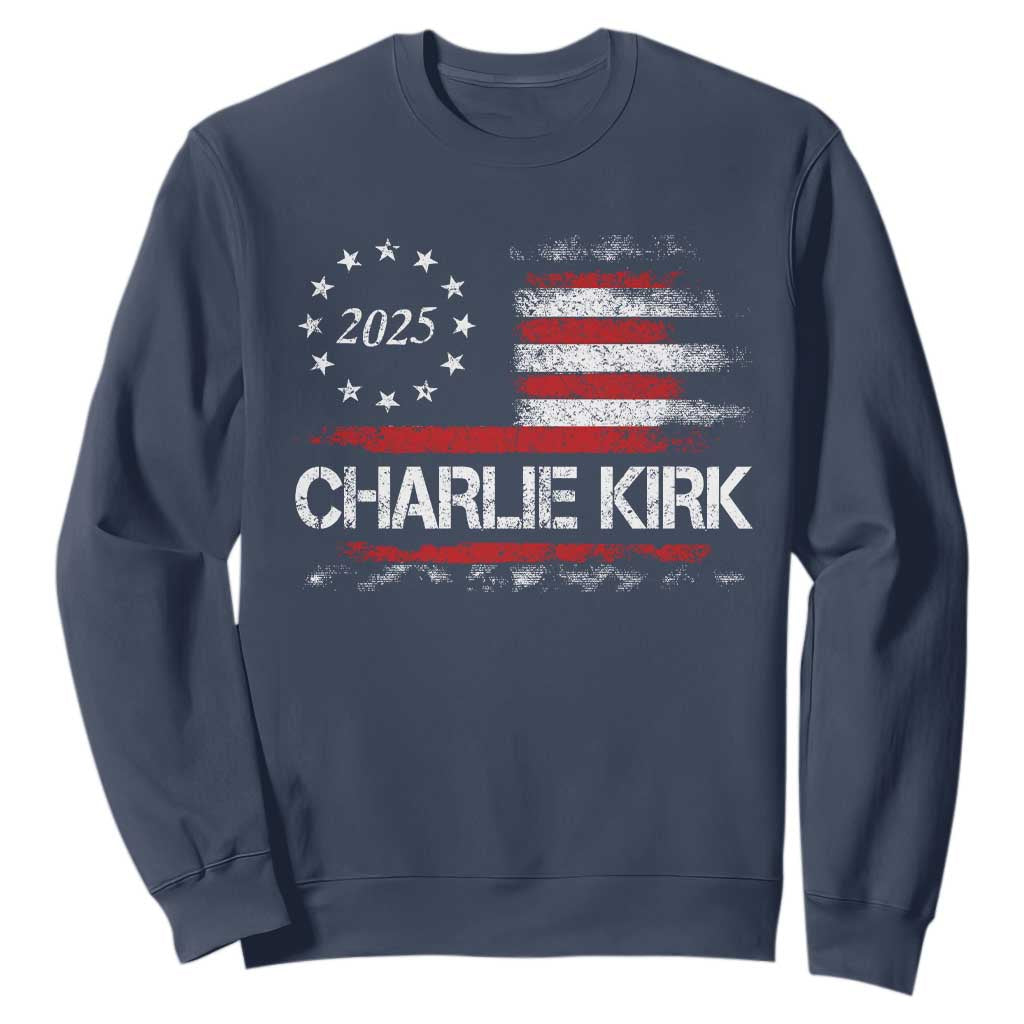 Charlie Kirk 2025 Sweatshirt Freedom Vintage American Flag TS11 Navy Print Your Wear