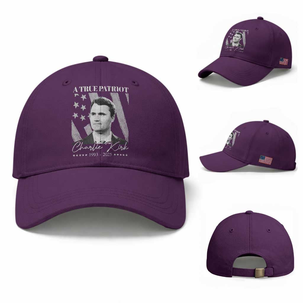 A True Patriot Charlie Kirk Baseball Cap Vintage American Flag TS11 Baseball Cap Universal Fit Purple Print Your Wear