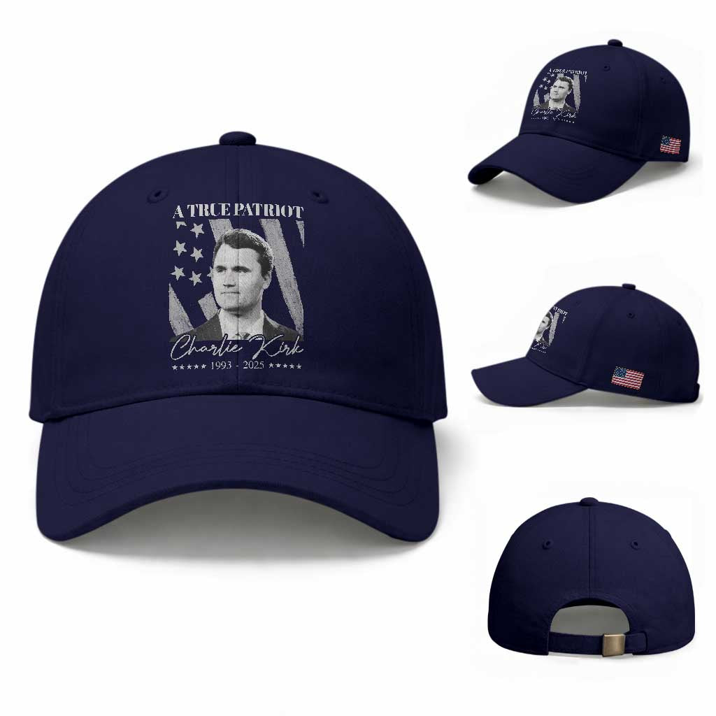 A True Patriot Charlie Kirk Baseball Cap Vintage American Flag TS11 Baseball Cap Universal Fit Dark Blue Print Your Wear