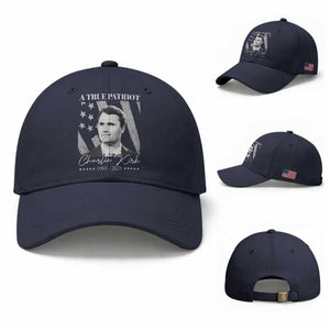 A True Patriot Charlie Kirk Baseball Cap Vintage American Flag TS11 Baseball Cap Universal Fit Navy Print Your Wear