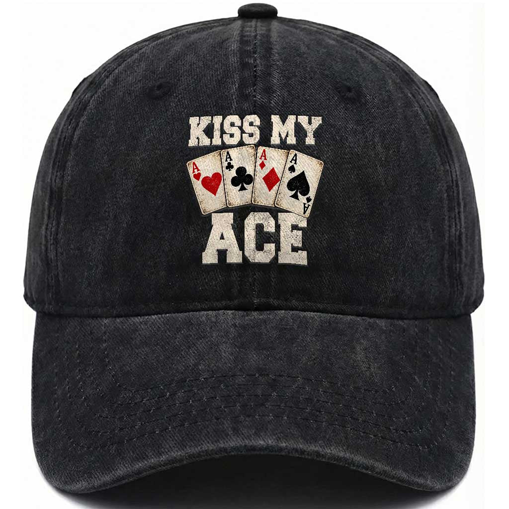 Kiss My Ace Poker Washed Cotton Baseball Cap Funny Casino Gambling Playing Cards