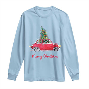 Merry Christmas Long Sleeve Shirt Vintage Xmas Tree Car TS11 Light Blue Print Your Wear