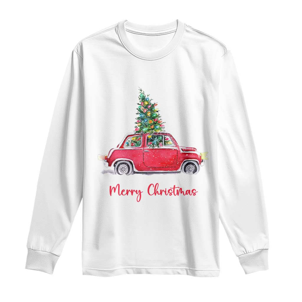 Merry Christmas Long Sleeve Shirt Vintage Xmas Tree Car TS11 White Print Your Wear