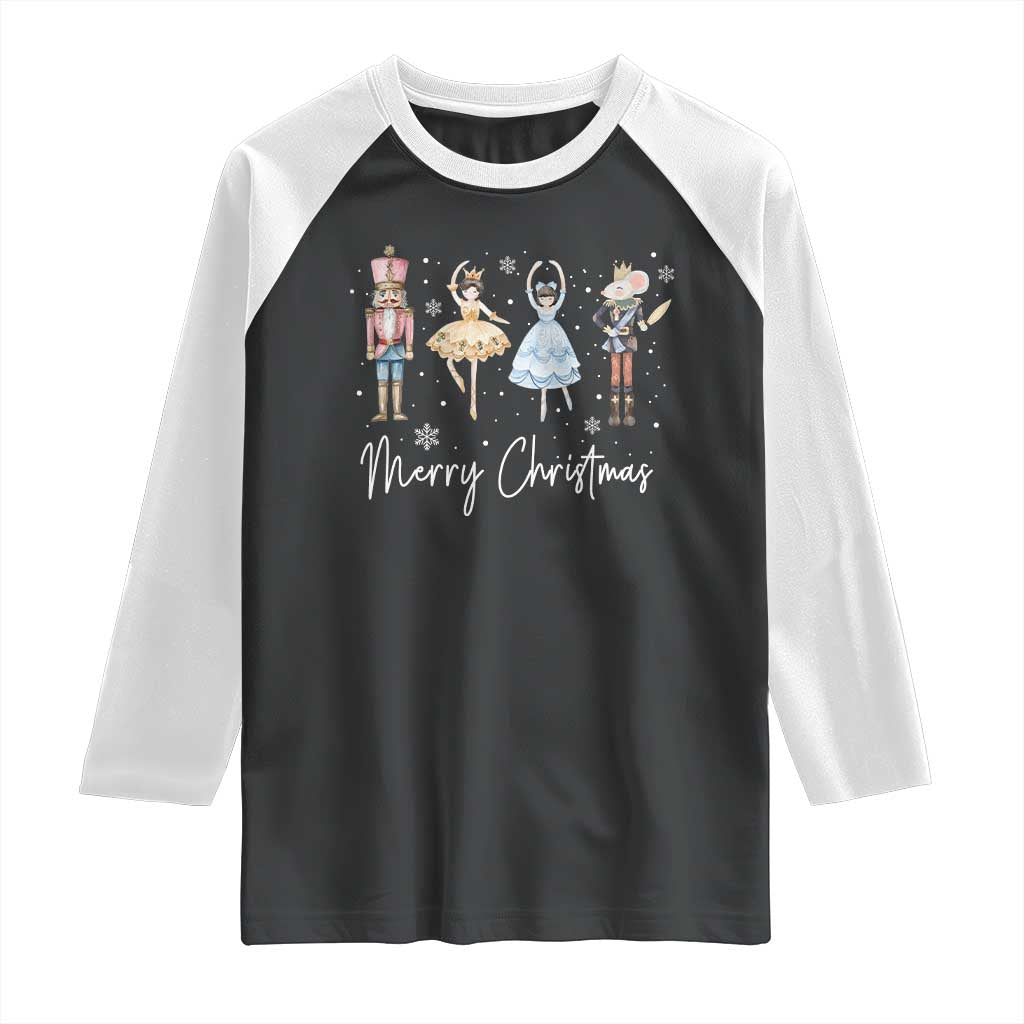 Merry Christmas Nutcracker Ballerina Mouseking Raglan Shirt TS11 Black White Print Your Wear