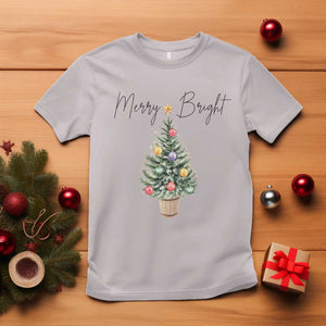 Christmas T Shirt Merry And Bright Retro Xmas Tree TS11 Ice Gray Print Your Wear