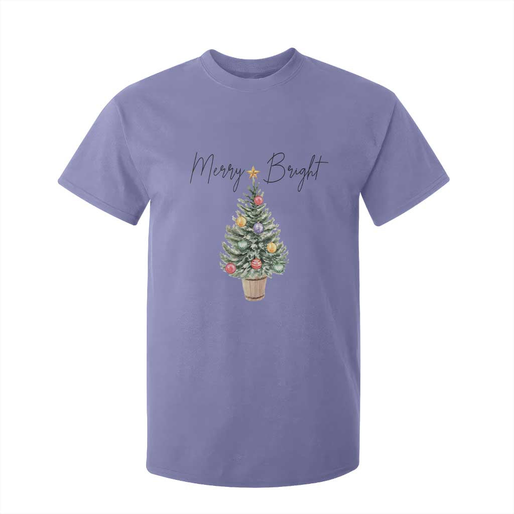 Christmas T Shirt For Kid Merry And Bright Retro Xmas Tree TS11 Violet Print Your Wear