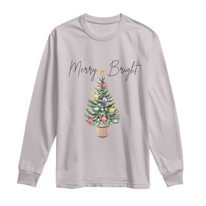 Christmas Long Sleeve Shirt Merry And Bright Retro Xmas Tree TS11 Ice Gray Print Your Wear