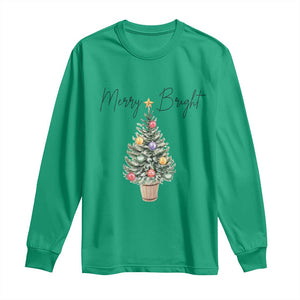 Christmas Long Sleeve Shirt Merry And Bright Retro Xmas Tree TS11 Irish Green Print Your Wear