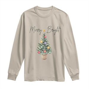 Christmas Long Sleeve Shirt Merry And Bright Retro Xmas Tree TS11 Sand Print Your Wear