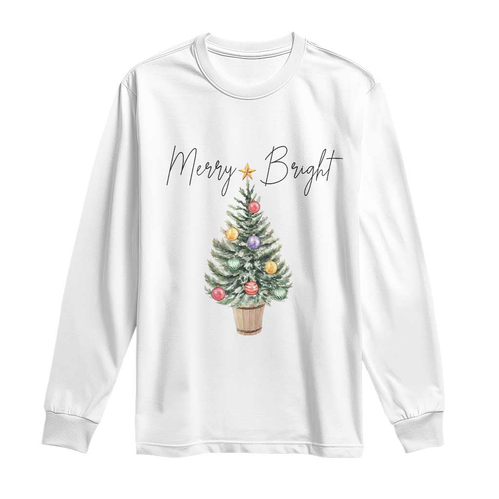 Christmas Long Sleeve Shirt Merry And Bright Retro Xmas Tree TS11 White Print Your Wear