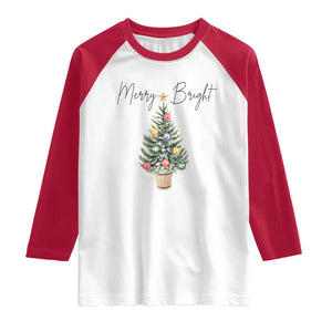 Christmas Raglan Shirt Merry And Bright Retro Xmas Tree TS11 White Red Print Your Wear