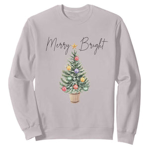 Christmas Sweatshirt Merry And Bright Retro Xmas Tree TS11 Ice Gray Print Your Wear