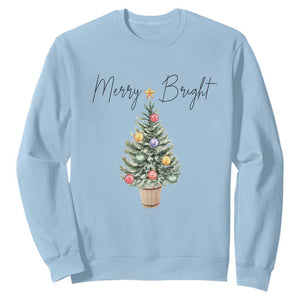 Christmas Sweatshirt Merry And Bright Retro Xmas Tree TS11 Light Blue Print Your Wear