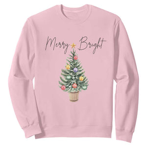 Christmas Sweatshirt Merry And Bright Retro Xmas Tree TS11 Light Pink Print Your Wear