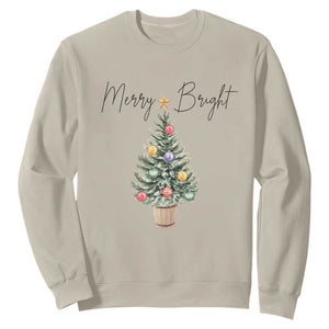 Christmas Sweatshirt Merry And Bright Retro Xmas Tree TS11 Sand Print Your Wear