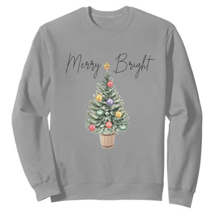 Christmas Sweatshirt Merry And Bright Retro Xmas Tree TS11 Sport Gray Print Your Wear