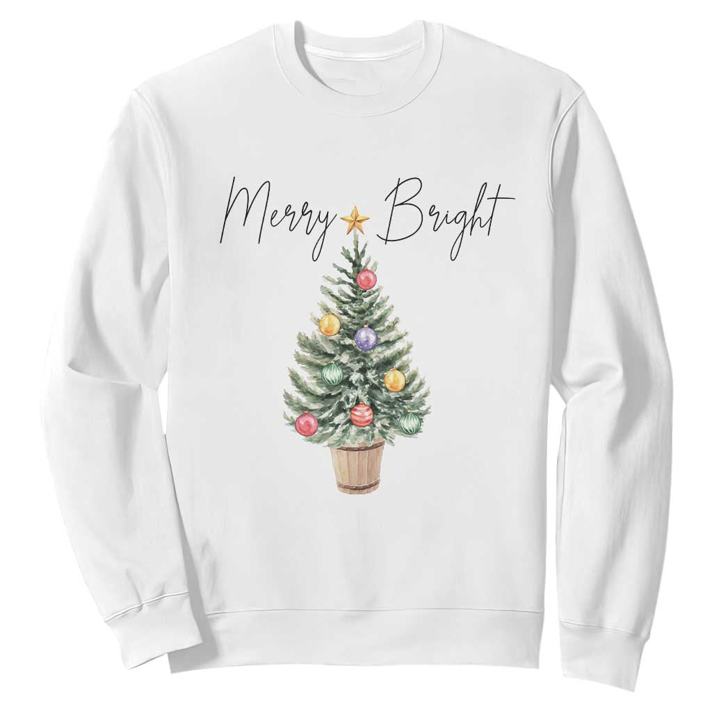 Christmas Sweatshirt Merry And Bright Retro Xmas Tree TS11 White Print Your Wear