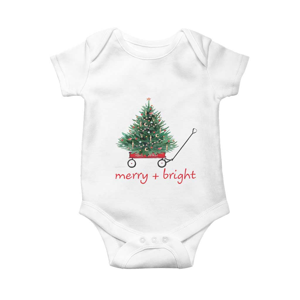 Christmas Baby Onesie Merry And Bright Retro Xmas Tree Wagon TS11 White Print Your Wear