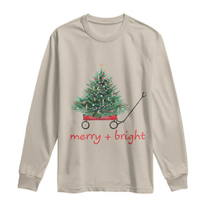 Christmas Long Sleeve Shirt Merry And Bright Retro Xmas Tree Wagon TS11 Sand Print Your Wear