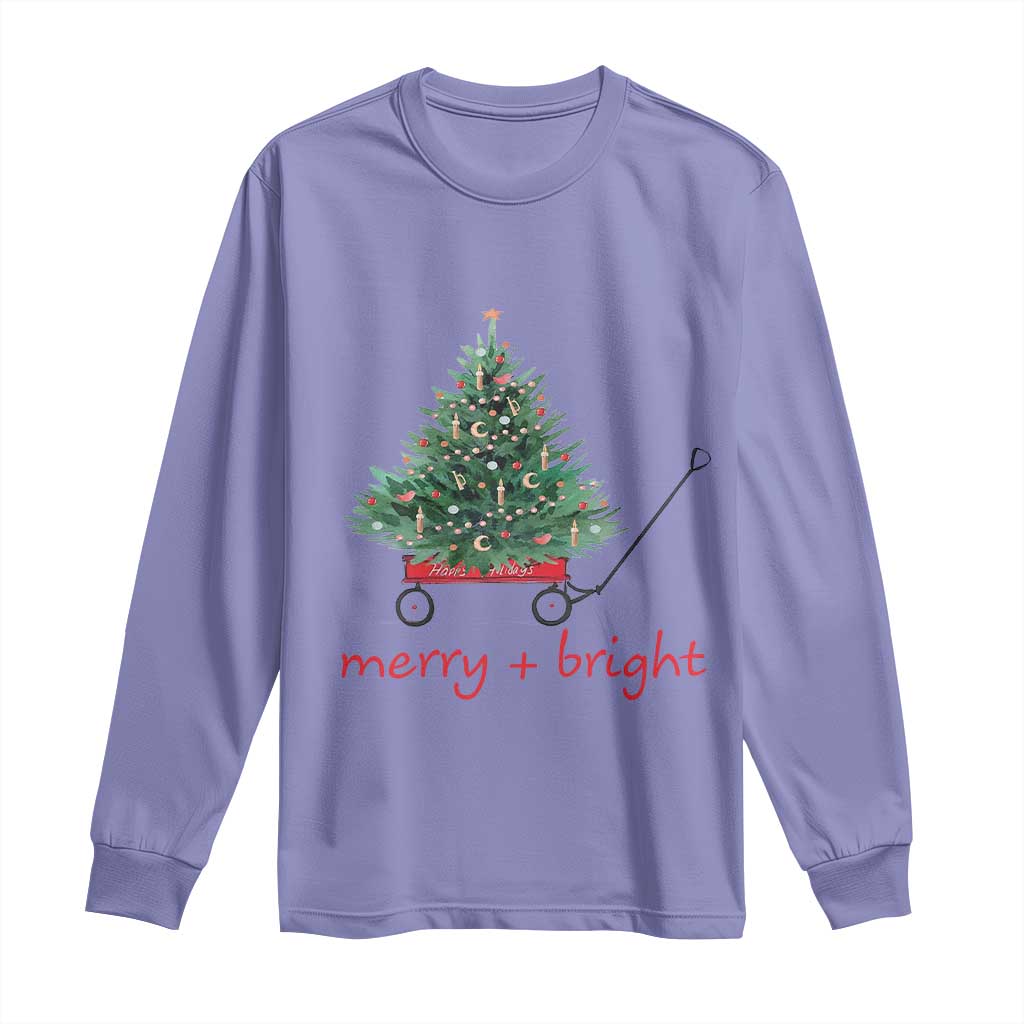 Christmas Long Sleeve Shirt Merry And Bright Retro Xmas Tree Wagon TS11 Violet Print Your Wear