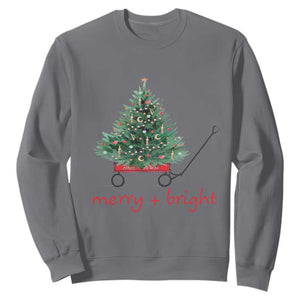 Christmas Sweatshirt Merry And Bright Retro Xmas Tree Wagon TS11 Charcoal Print Your Wear