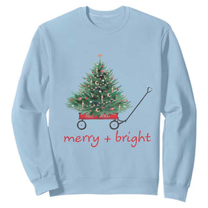 Christmas Sweatshirt Merry And Bright Retro Xmas Tree Wagon TS11 Light Blue Print Your Wear