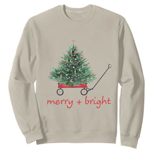 Christmas Sweatshirt Merry And Bright Retro Xmas Tree Wagon TS11 Sand Print Your Wear