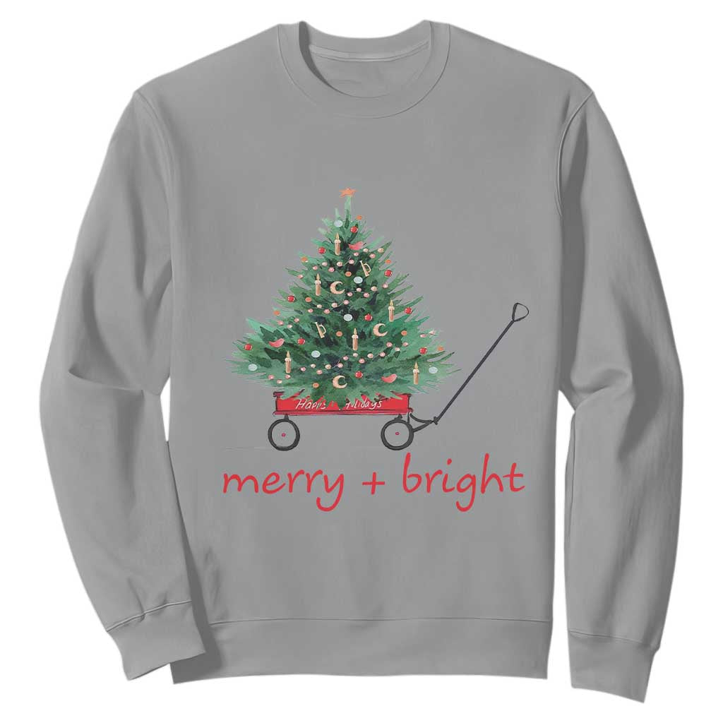 Christmas Sweatshirt Merry And Bright Retro Xmas Tree Wagon TS11 Sport Gray Print Your Wear
