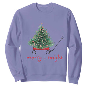 Christmas Sweatshirt Merry And Bright Retro Xmas Tree Wagon TS11 Violet Print Your Wear