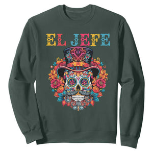 Day Of The Dead Sweatshirt El Jefe Sugar Skull Mexican Boss Spanish Dia De Los Muertos TS11 Dark Forest Green Print Your Wear