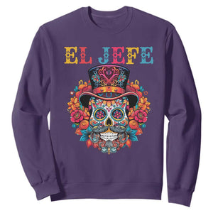 Day Of The Dead Sweatshirt El Jefe Sugar Skull Mexican Boss Spanish Dia De Los Muertos TS11 Purple Print Your Wear