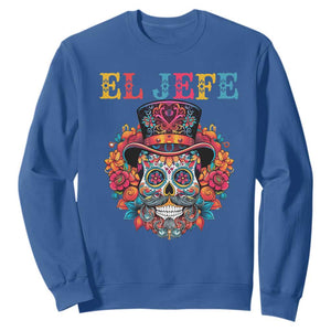 Day Of The Dead Sweatshirt El Jefe Sugar Skull Mexican Boss Spanish Dia De Los Muertos TS11 Royal Blue Print Your Wear