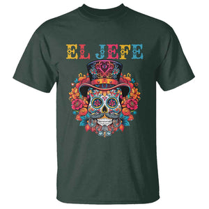 Day Of The Dead T Shirt El Jefe Sugar Skull Mexican Boss Spanish Dia De Los Muertos TS11 Dark Forest Green Print Your Wear