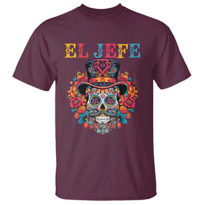 Day Of The Dead T Shirt El Jefe Sugar Skull Mexican Boss Spanish Dia De Los Muertos TS11 Maroon Print Your Wear