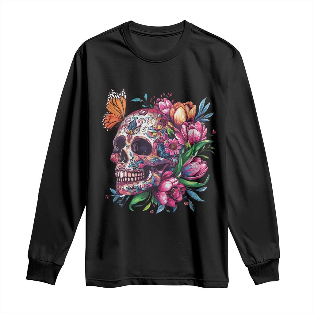 Day Of The Dead Long Sleeve Shirt Vintage Sugar Skull Flower Butterfly TS11 Black Print Your Wear