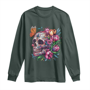 Day Of The Dead Long Sleeve Shirt Vintage Sugar Skull Flower Butterfly TS11 Dark Forest Green Print Your Wear